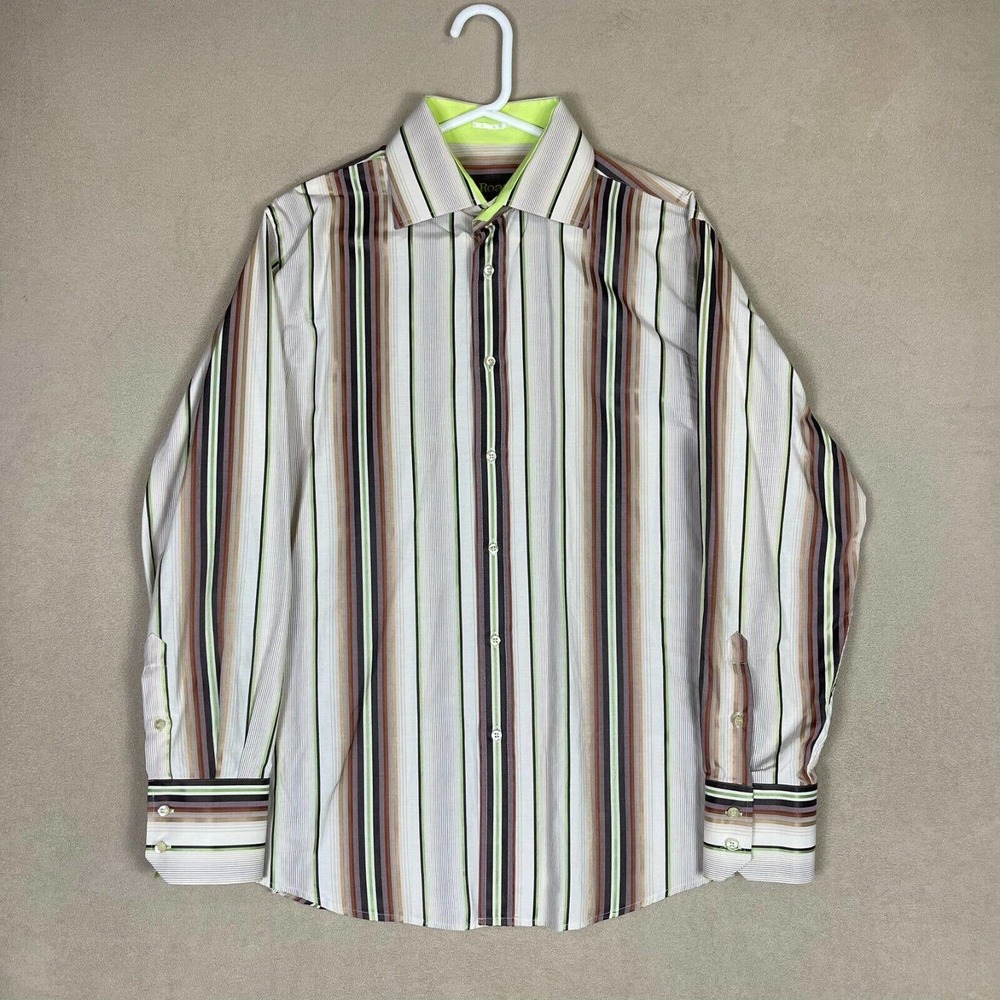 Roar Shirt Adult Large Brown Striped Long‎ Sleeve Preppy Original Mens
